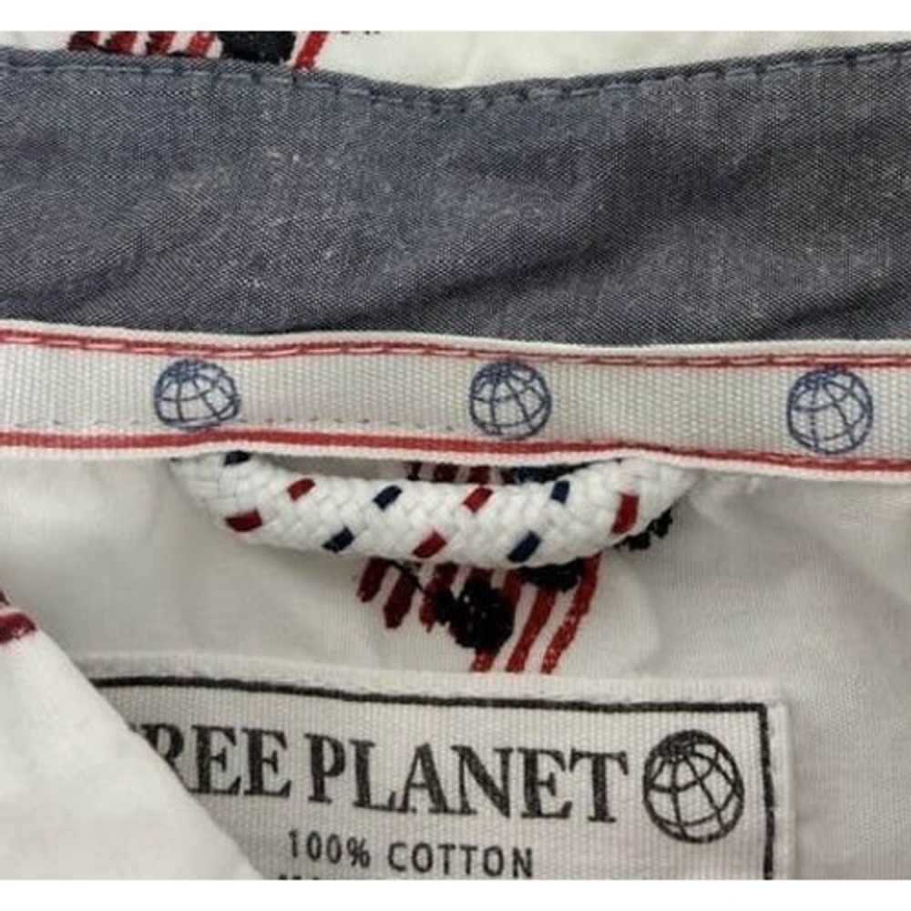 Free Planet Flag Print Button Up Shirt Small Americana Cotton‎ Summer Coastal - Picture 7 of 11